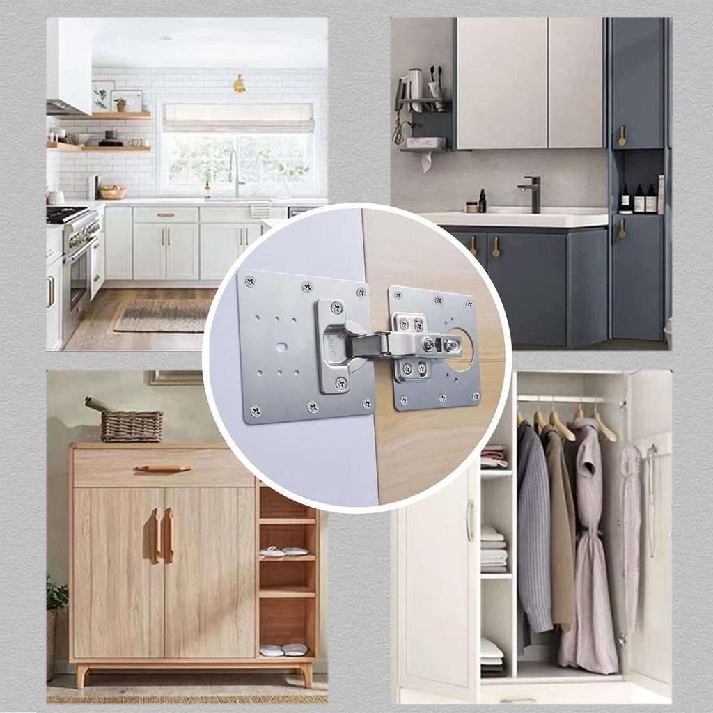 Kitchen Cabinet Door Hinges Repair Plate Hinges Mounting Plate with Screws Flat Fixing Brackets Furniture Hardware Tools