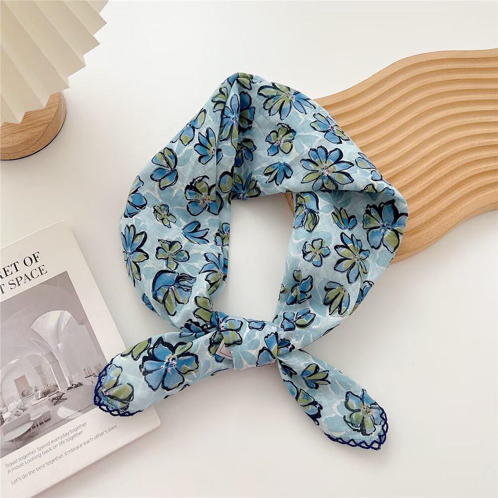 Pure Cotton 70Cm Small Square Scarf, Fresh And Breathable For Women, Soft Literary And Decorative Small Silk Scarf, Versatile Floral Scarf For Women