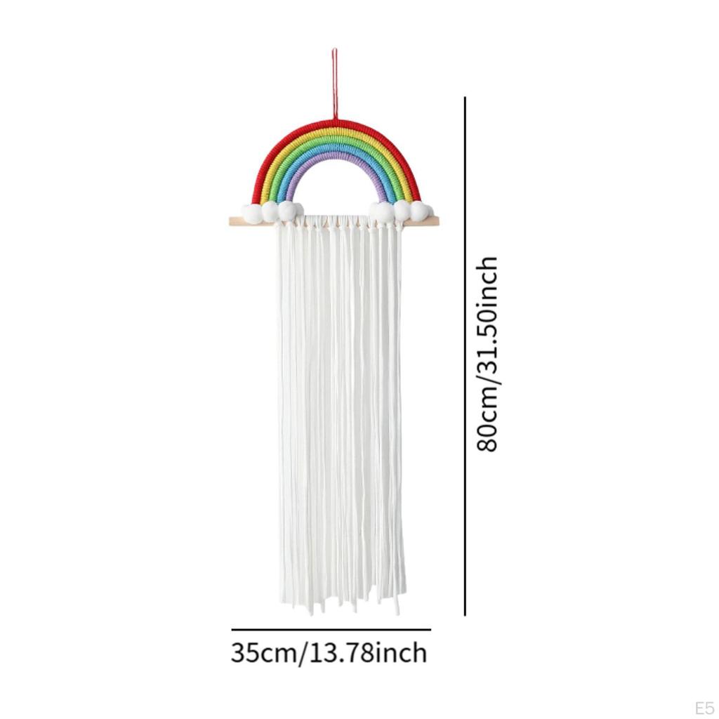 Bow Holder Organizer for Girls Hair Bows Wall Decor Tassels Rainbow Tapestry Clips Hanger