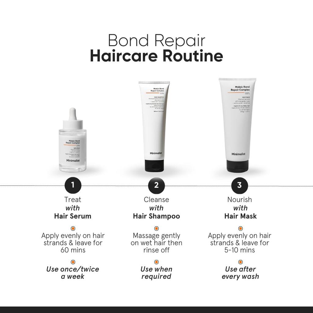 Minimalist Bond Repair Shampoo For Damaged Dry & Frizzy Hair With Maleic Bond Repair Complex 3.5% Sulphate & Paraben Free For Women & Men 100ml
