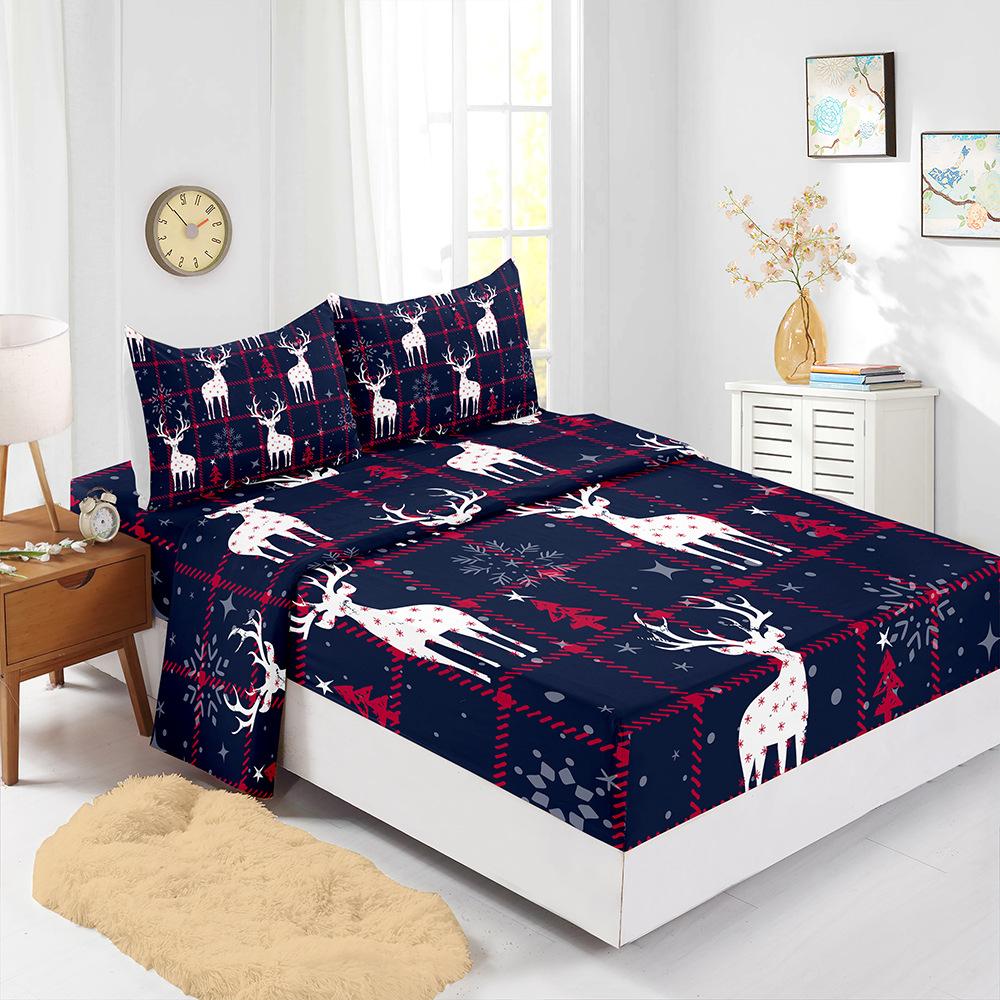 Hot-Selling Red Christmas Mattress Four-Piece Children'S Bedding Printed Mattress Protective Cover