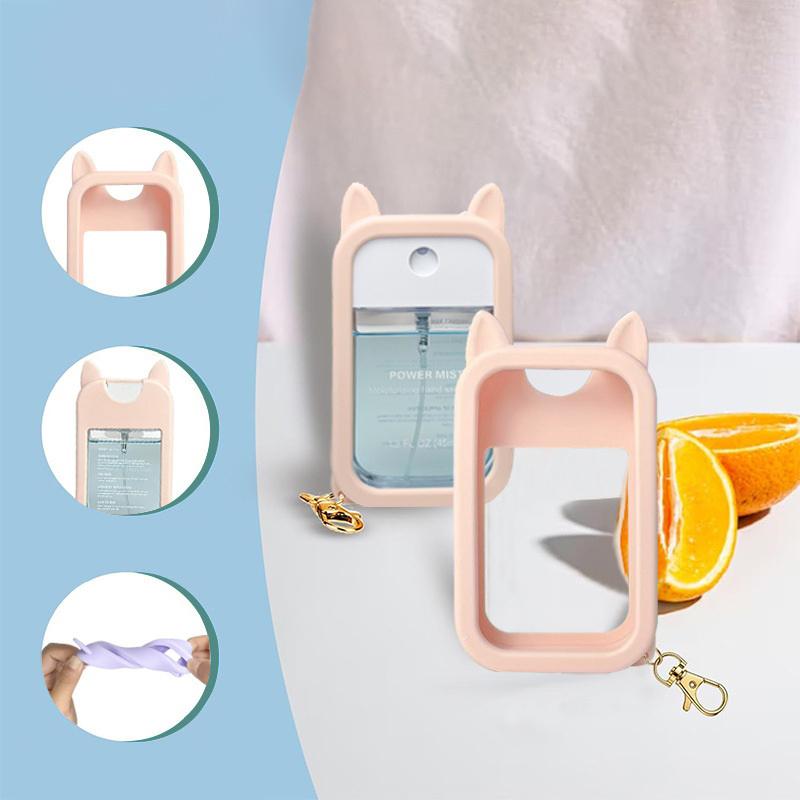 45Ml Silicone Hand Sanitizer Spray Protective Case Portable Keychain With Cute Colorful Ears, Portable And Stylish