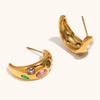 2025 Fashion Geometric Zircon Moon Shaped Inlaid Zircon Women's Earrings Creative Fashion Waterproof Jewelry Gift