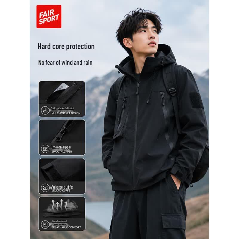 FAIR SPORT Men s Spring Autumn Outdoor Windbreaker Jacket XL чёрный