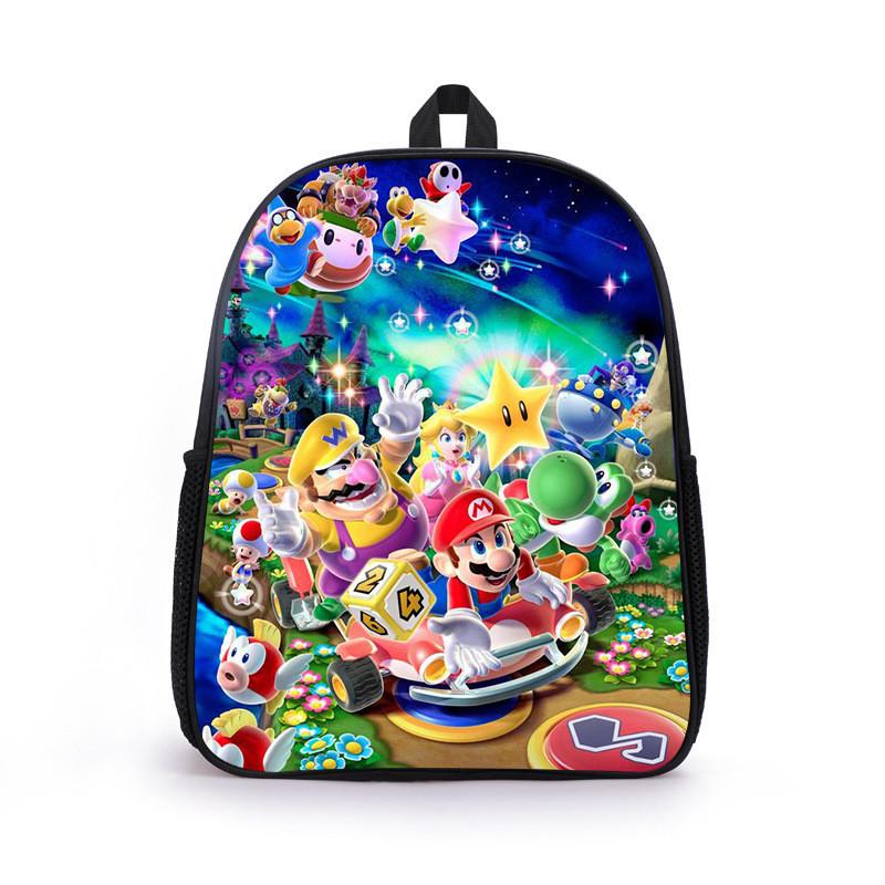 Mario Cartoon Backpack For Elementary Boys With Breathable Lightweight Oxford Fabric