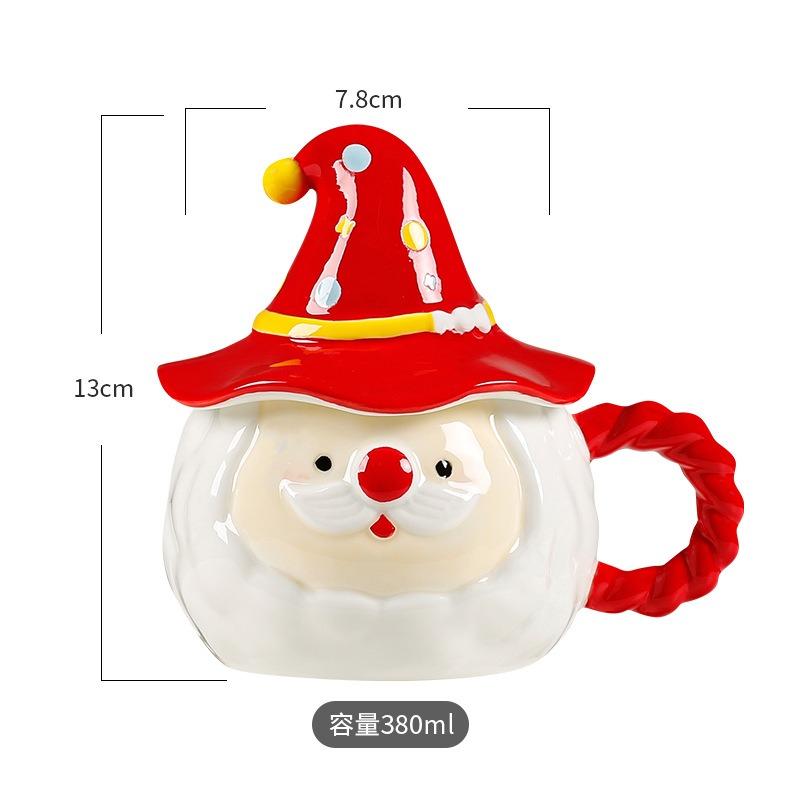 Creative Santa Claus Coffee Cup Elf Cap Ceramic Mug with Lid Exquisite Afternoon Camellia Tea Mug Home Breakfast Milk Cup Gifts