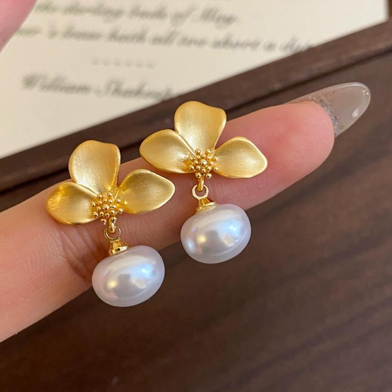 

Модные золотые серьги-подвески с цветочным жемчугом для женщин и девочек, корейские серьги с искусственным жемчугом, ювелирные изделия в подарок золотой