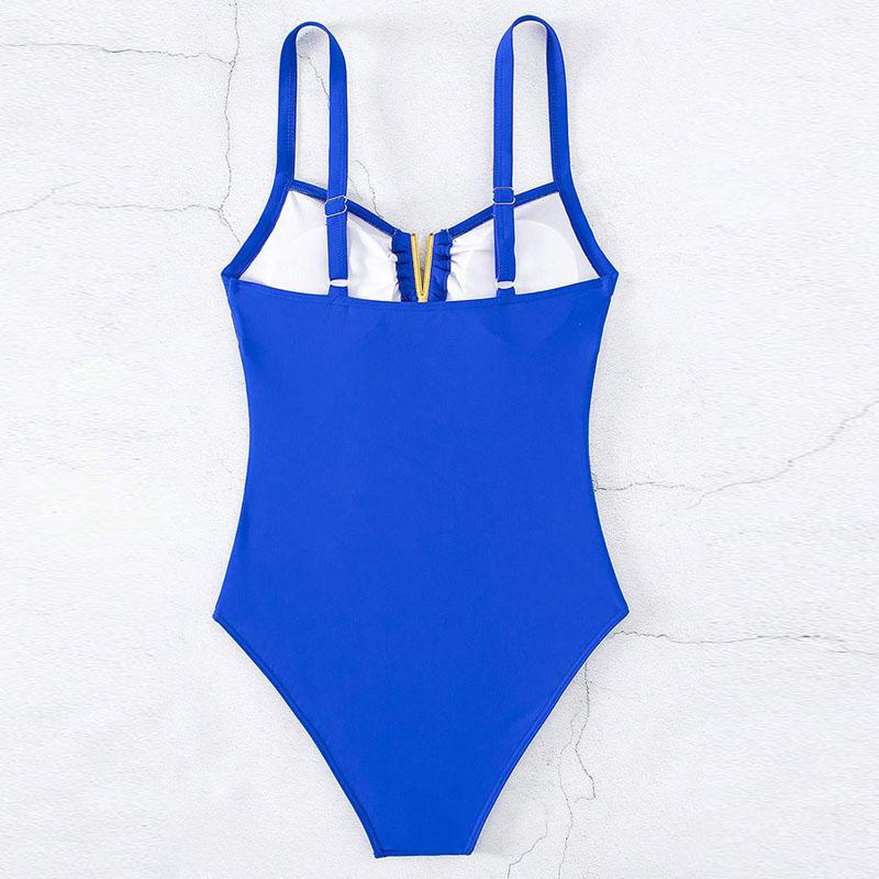 Sexy V Neck One Piece Swimsuit Women Hollow Out Pleate Tummy Control Swimwear Beach Bathing Suit Slim Monokini
