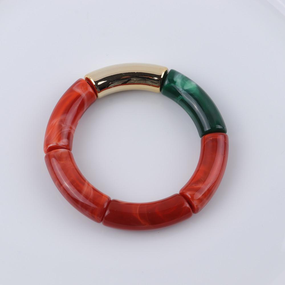 New Mixed Gold Color Tube Beads Acrylic Bracelets Bangles for Women Men Stretch Bamboo Curved Resin Bracelet Stack Jewelry Gifts