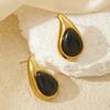 Niche Water Drop Shape Stainless Steel Earrings with Colored Natural Stones - Stylish Retro Women's Studs