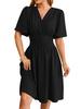 2024 Spring/Summer Women's V-Neck Waist-Cinching Flared Sleeve Dress