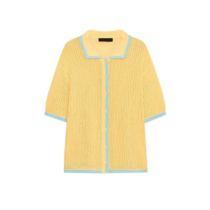 Simple Knitting Polo Collar Short Sleeve Jacket 3920260 Knitted High Waist Casual Shorts 3920261