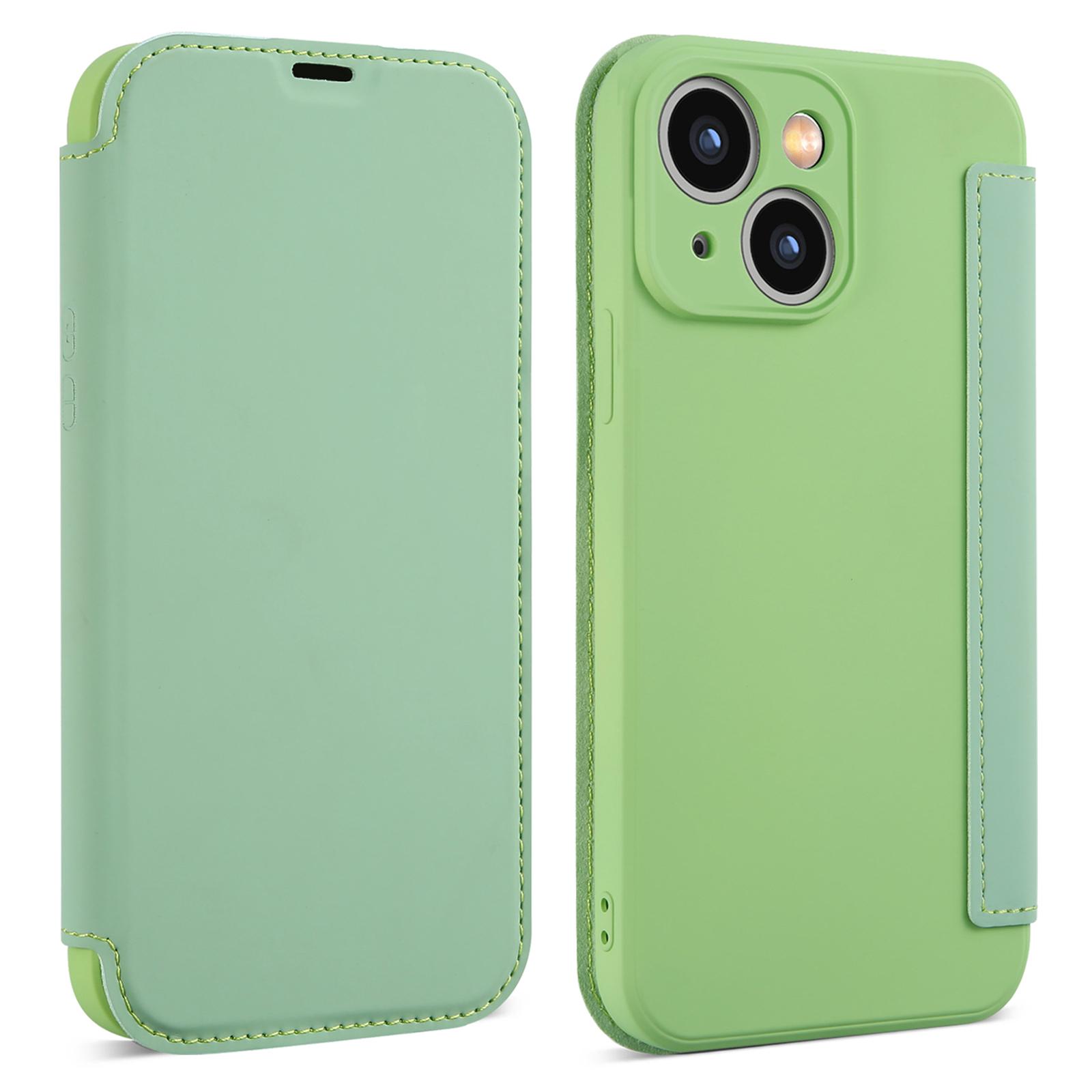 

Skin-touch Phone Cover for iPhone 15 Plus,Card Holder Kickstand Liquid Silicone Protective Case Matcha Green