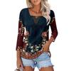 Women's 3/4 Sleeve Square Neck Floral Shirt Casual Loose Tunic Top