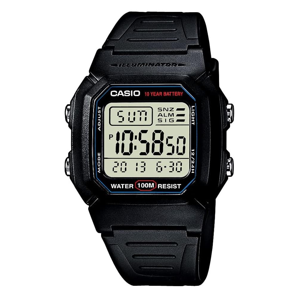 Casio W800H-1A Standard Digital Watch Black Resin Band Water Resistant 100m