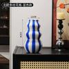 European Ceramic Vertical Striped Vase Water-based Flower Arrangement Container Striped Floral Vase for Room and Dining Table