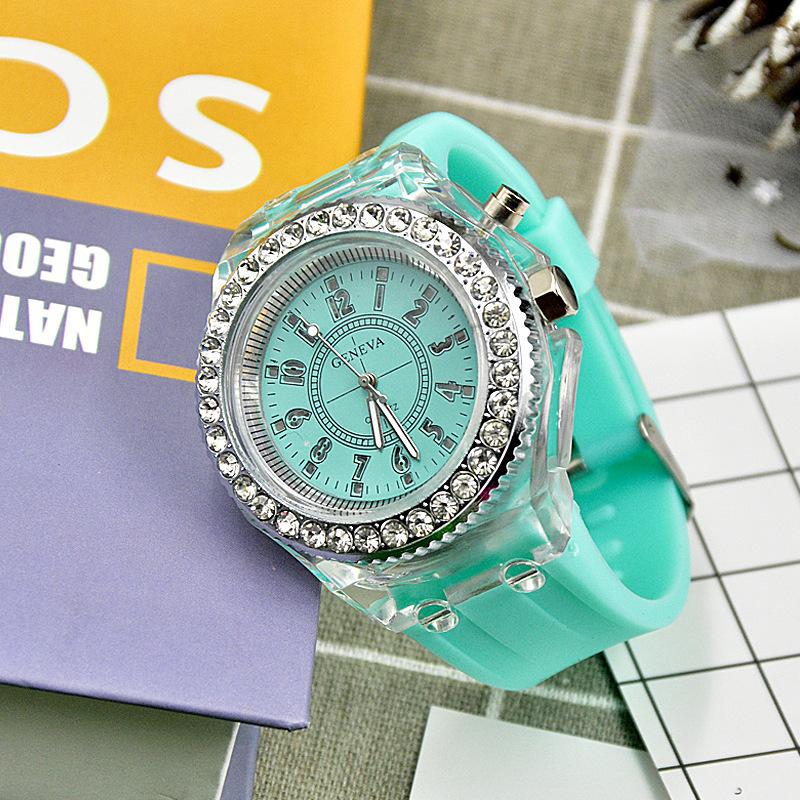 Luminous luminous personalized rhinestone led fashion male and female students couple jelly quartz watch