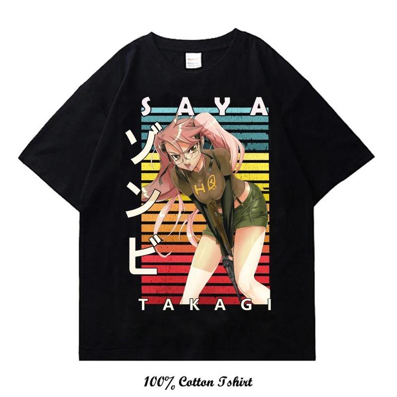 Highschool of the Dead Saeko Busujima Manga Style T-Shirt, Unisex Anime Fan Streetwear Tee, 100% Cotton Casual Short Sleeve Top