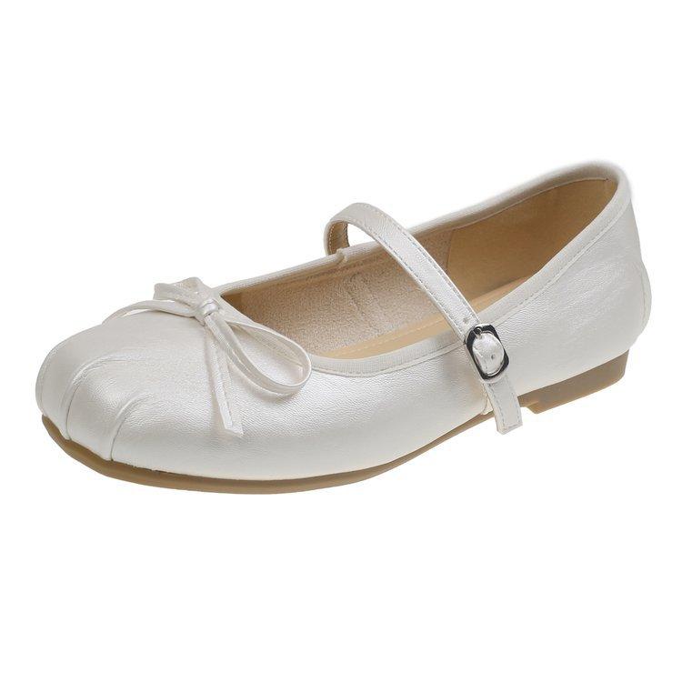 French silver Mary Jane single shoes women's 2025 new autumn and summer with skirt leather shoes ballet flat beanie shoes