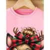 Kids Sweatshirt Christmas Sweatshirt with a Bow And Deer Print, a New Stylish And Versatile Round-Neck Thin Design for Spring And Autumn