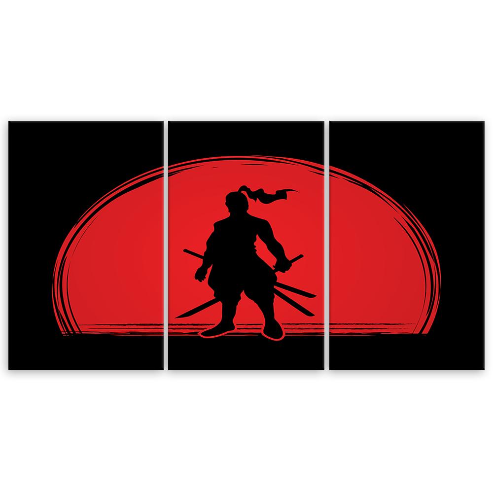 Three Piece Picture Canvas Print Samurai Japan Sun