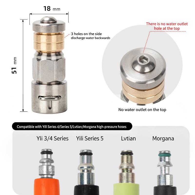 Pressure Washer Sewer Nozzle Drain Cleaning Nozzle Tips For Karcher K Series/Lavor Hose Sewer Cleaning Tool