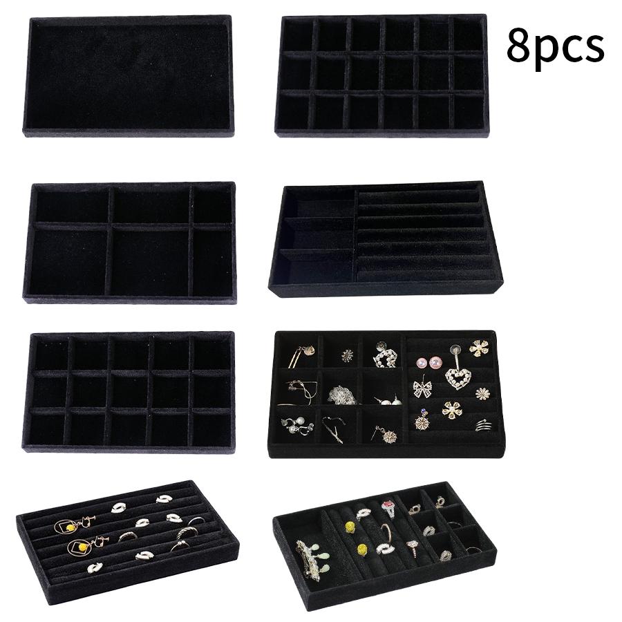 1 zestaw, (w tym 8 szt.) flokowane pudełko na biżuterię tacka na biżuterię