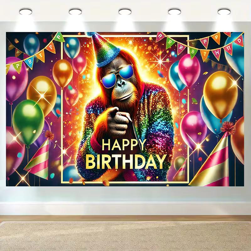 2D Orangutan Birthday Photo Backdrop Fun Party Decor Cloth