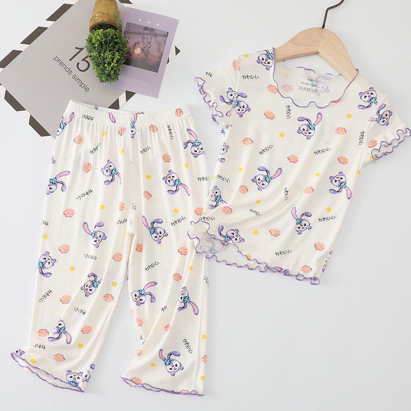 Ice Silk Girls' Short Sleeve Pajama Set - Summer Thin Two-Piece for Baby and Kids