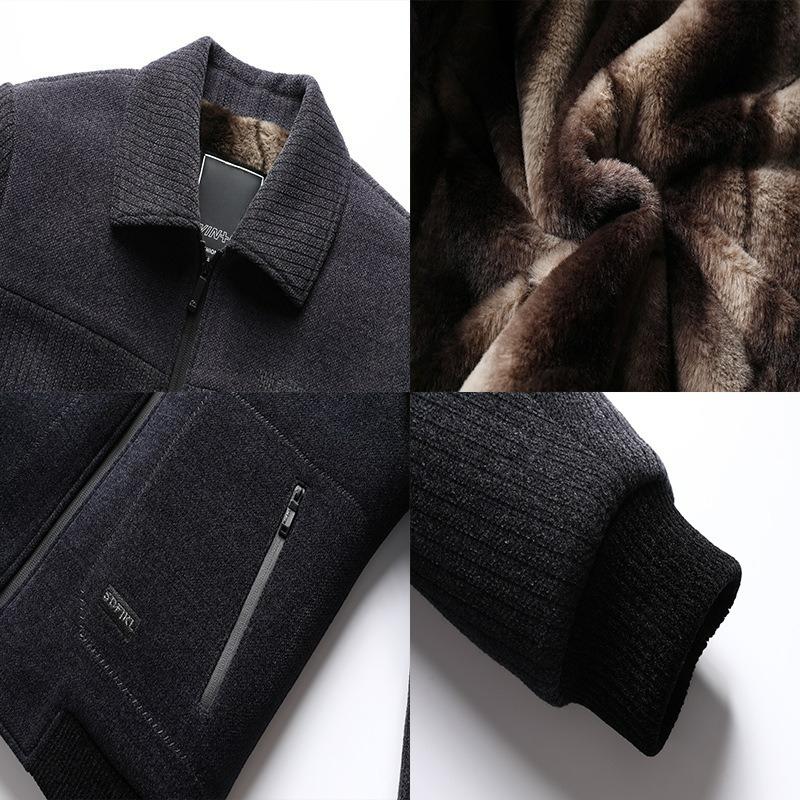 Autumn and Winter Men's Plus Velvet Thick Jacket Lapel Jacket Loose Top