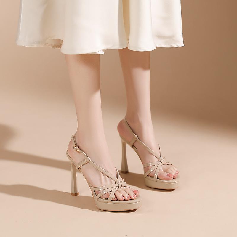 One Button Open Toed High-heeled Sandals, Party Shoes