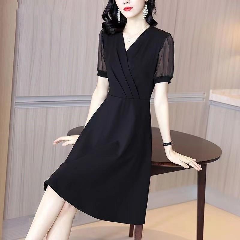 Black Skirt Women's Summer New Temperament Slim and Thin A-word Dress Hepburn Style Small Black Dress
