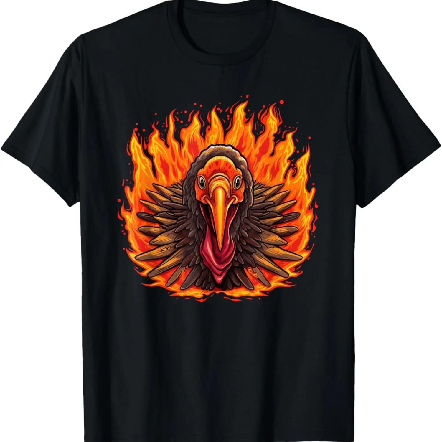 

Burning Turkey Face with Flames and Christmas T-Shirt S чёрный