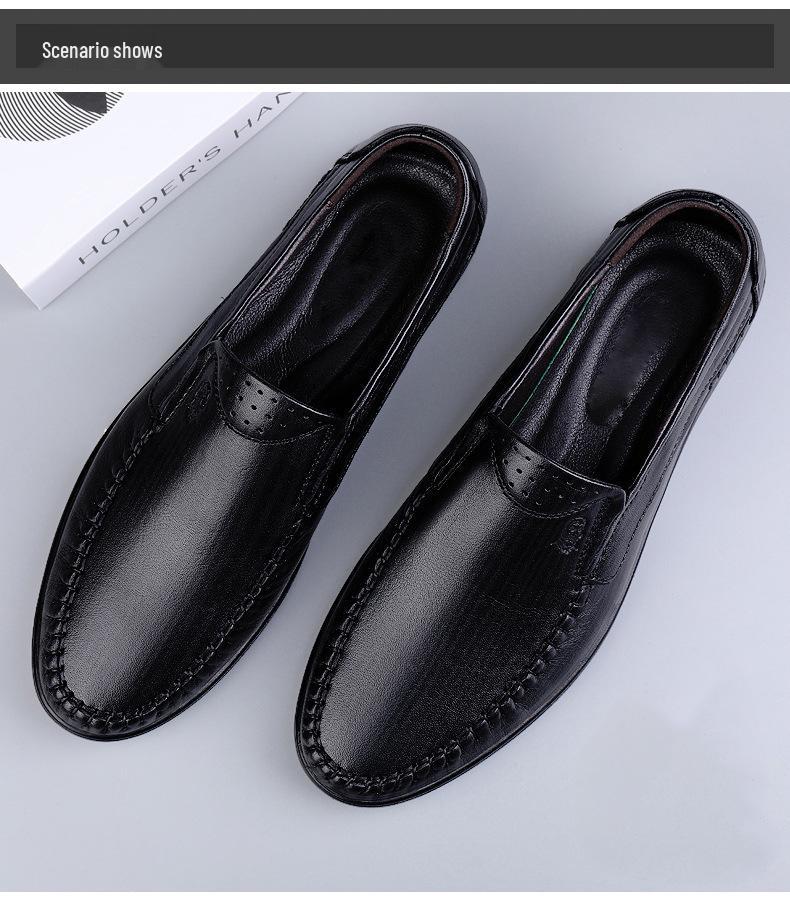 Men's Cross-Season Leather Shoes: Breathable Top Layer Cowhide, Perforated Casual Design for Middle-Aged Men, Available in Large Sizes