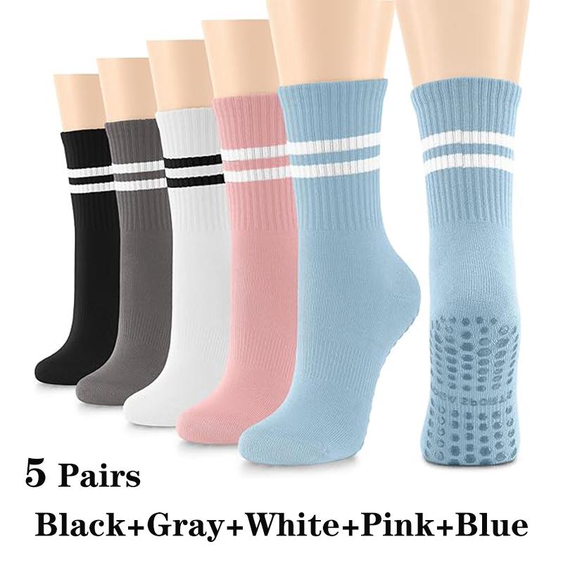 5 Paar Rutschfeste Yoga-Socken Streifen Pilates-Socken für Damen Reine Baumwolle Silikon-Grippunkte Sport Fitness Pilates Yoga Gym Tanzsocken