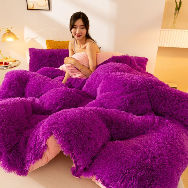 Winter-Nerz-Daunen-Bettbezug, doppelseitiger Plüsch-Prinzessin-Stil, Korallen-Daunen-Bettbezug, Kristall-Samt 150*200cm violett