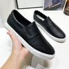 Men's White Casual Slip-On Leather Shoes – Elastic, Low-Top, Lightweight Rubber Flats for All Seasons.
