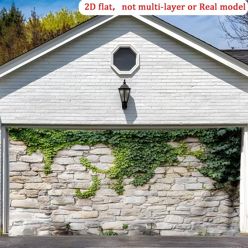 Rustic Ivy Stone Wall Tapestry, Weathered Gray Brick with Trailing Green Vines, Vintage Nature Wall Art