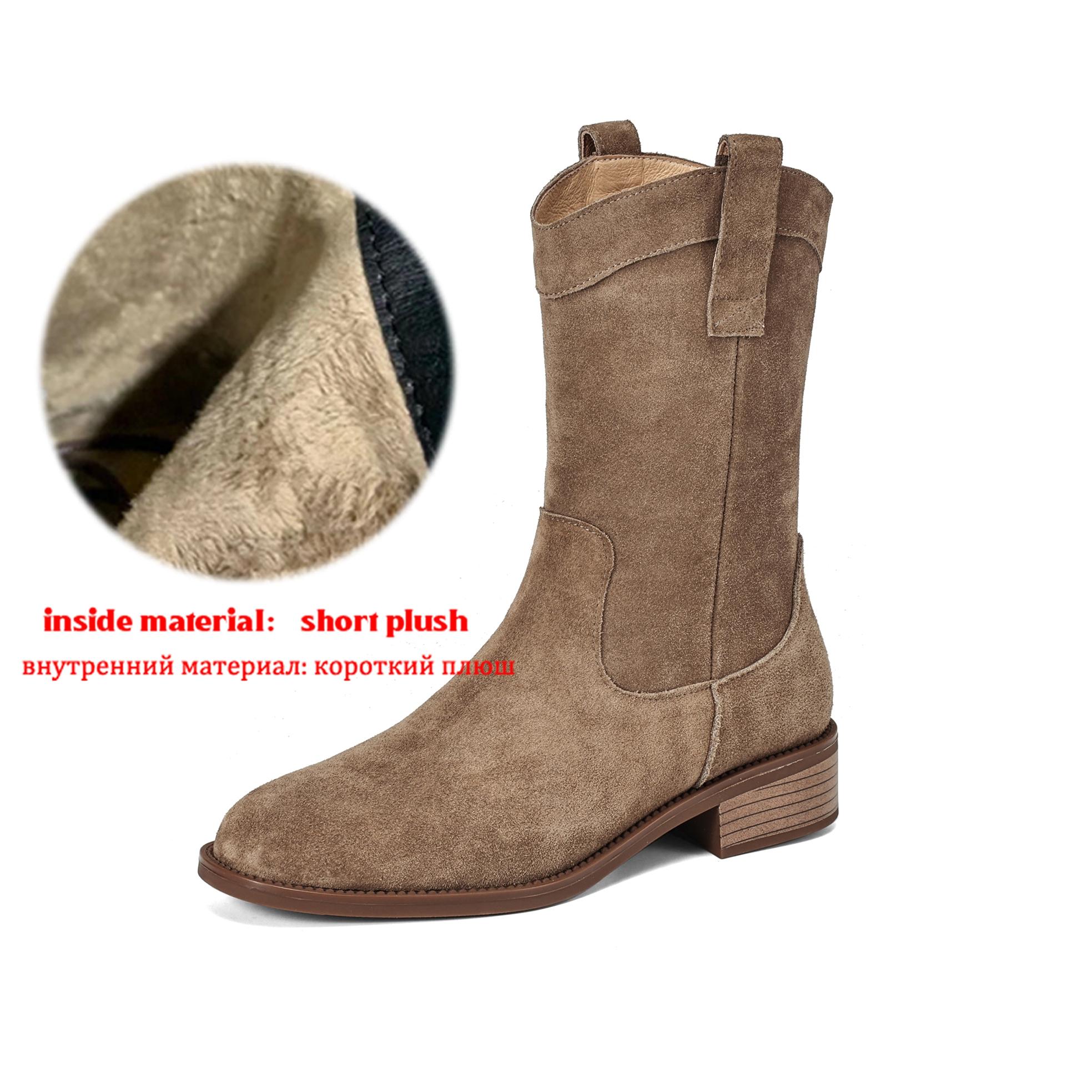 

Krazing Pot Cow Suede Nubuck Autumn Winter Shoes Med Heels Size 42 Western Boots Round Toe Slip on Ankle Boots 42