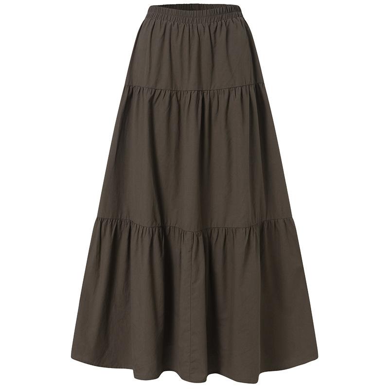 İlkbahar Yaz kadın Etek Peplum Rahat Uzun Etek Düz Etek Vintage Stil Pilili Yarım Etek