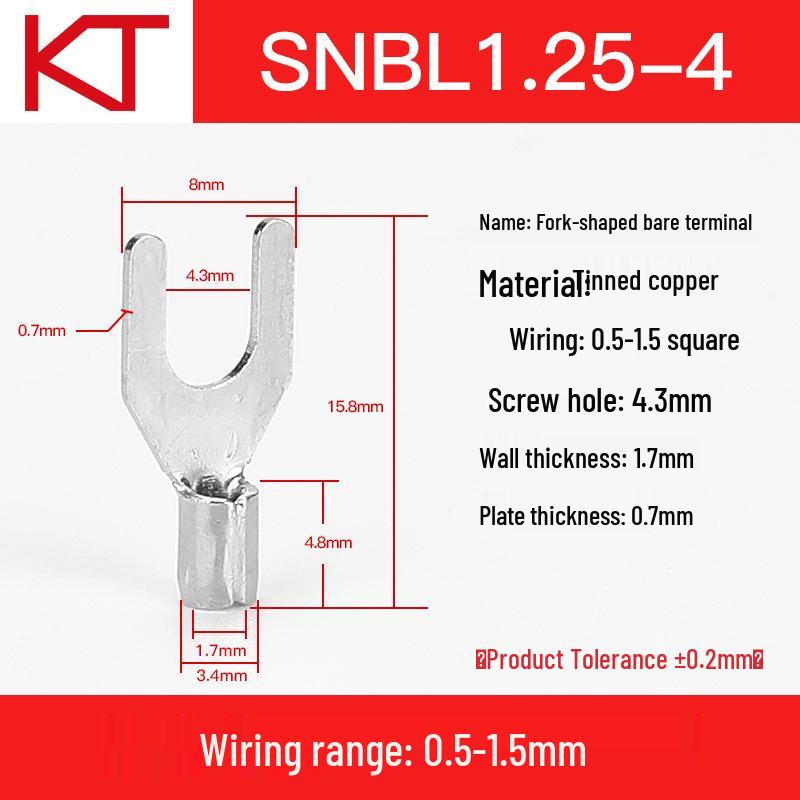Kaisheng Fork Type Copper Cold Crimp Terminal Y Type (SNB1.25-3/4/5/6/8)