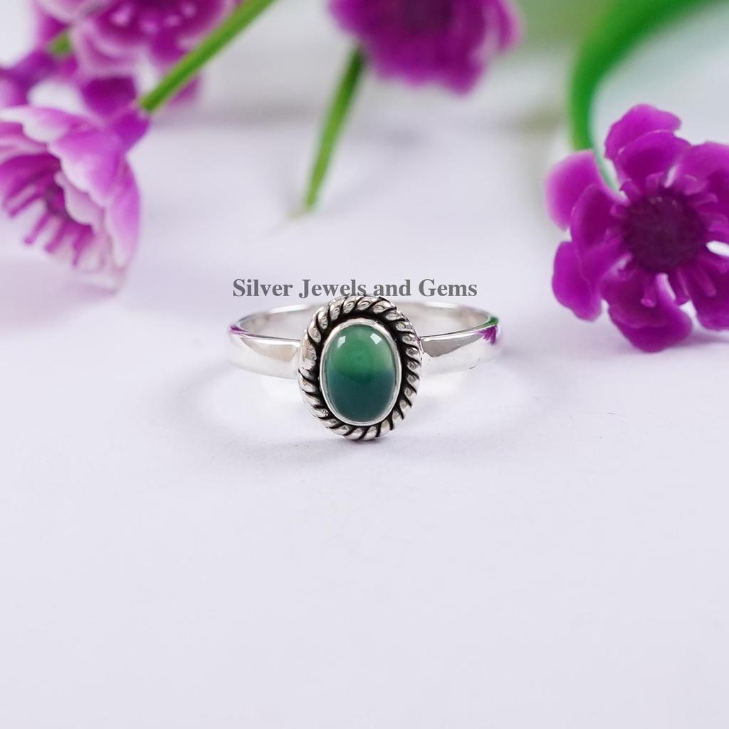 Natural Green Onyx Ring, Handmade 925 Sterling Silver Ring, Oval Onyx Designer Ring, December Birthstone, Dainty Ring