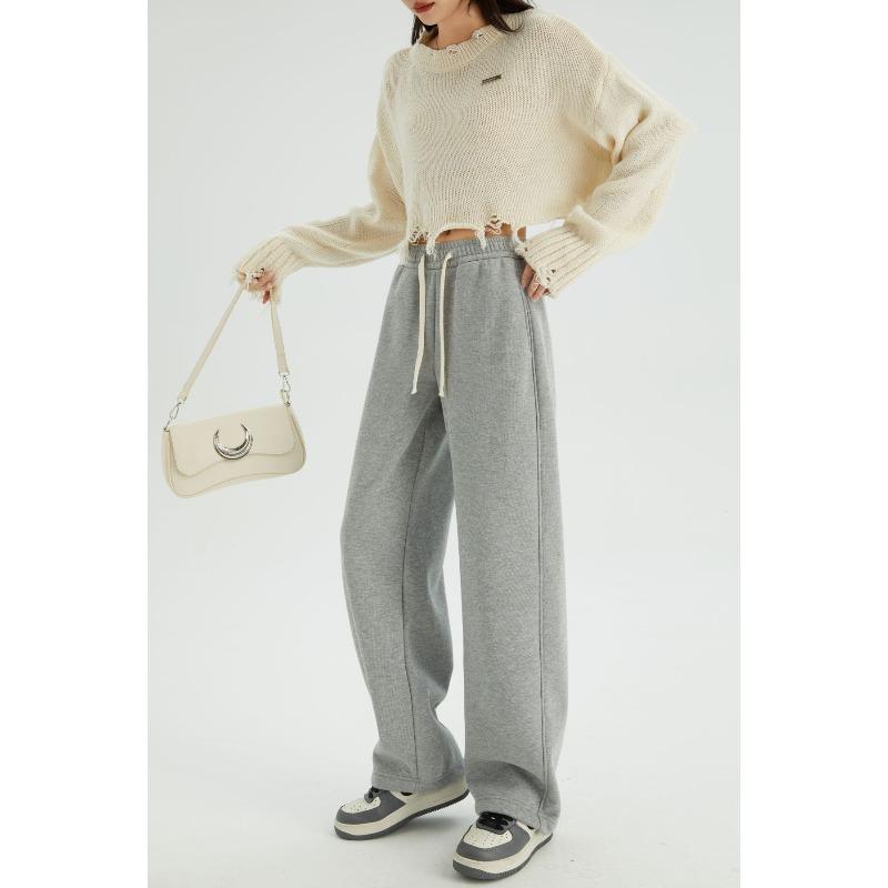 

[Gram cashmere wide-leg pants] Winter women s clothing imitation cashmere thermal loose sweatpants cotton straight tube high waist and thin Xxl( 65-72.5kg )