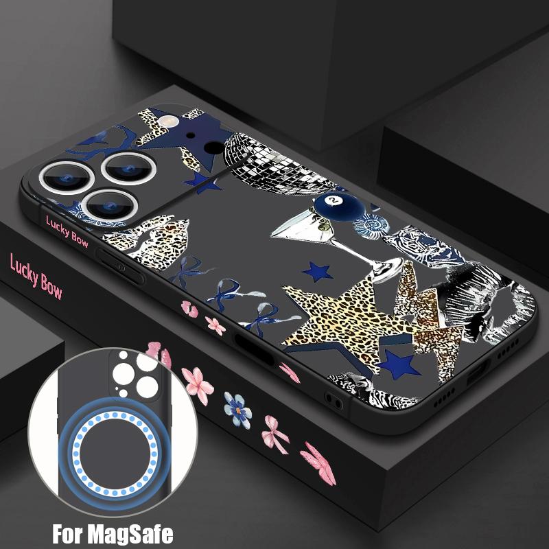 Leopard Star Disco Ball Pattern Case For iPhone 17 Pro Max Magnetic For Magsafe Silicone Cover For iPhone 16 Pro Max Funda iPhone 15 14 13 12 11 16E