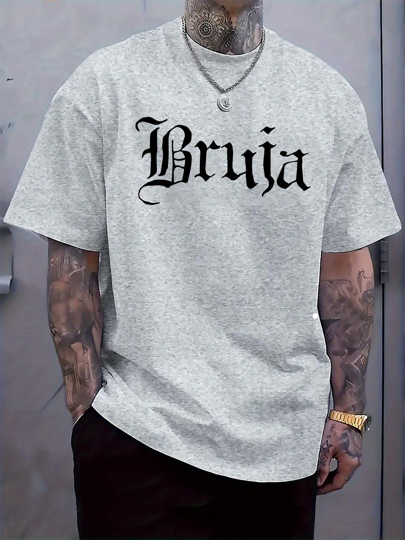 Gothic Brüja Graphic Tee - Black Casual Crew Neck Short Sleeve T-shirt with Intricate Tattoo Design XXXXL