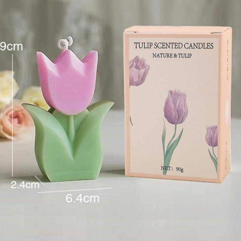 Tulip Scented Candle Gift Figurine - Flower Shaped Wax with Fragrance