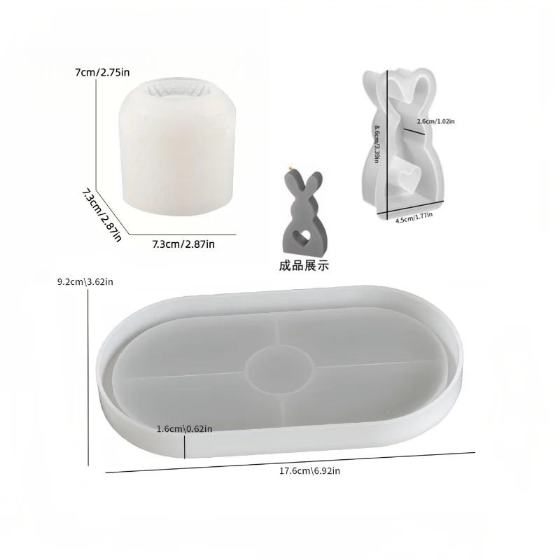 DIY Large Heart Rabbit Grid Round Candle Cup Oval Tray Silicone Mold Combo. Resin Plaster Candle Mold, DIY Heart Rabbit Ornament