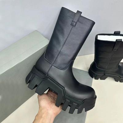 NEW Mid Calf Chelsea Boots Women Platform Ladies Leather Boots Chunky Winter Shoes Thick Heel Brand Designer Motorcycle Boots