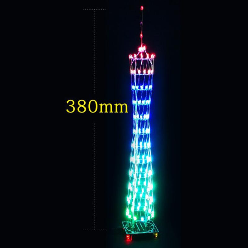 DIY Electronic Kit LED Small Guangzhou Tower Color Flowing Lights with Remote Control PCB Board DIY Soldering Kit