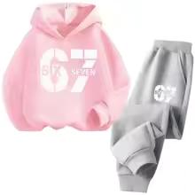 67 Chic Children's Hoodies Set 3-12Y Korean Streetwear Block Tracksuit Fashion Comfortable Kids Sweatshirt 2 Pcs Sets Pant Suit